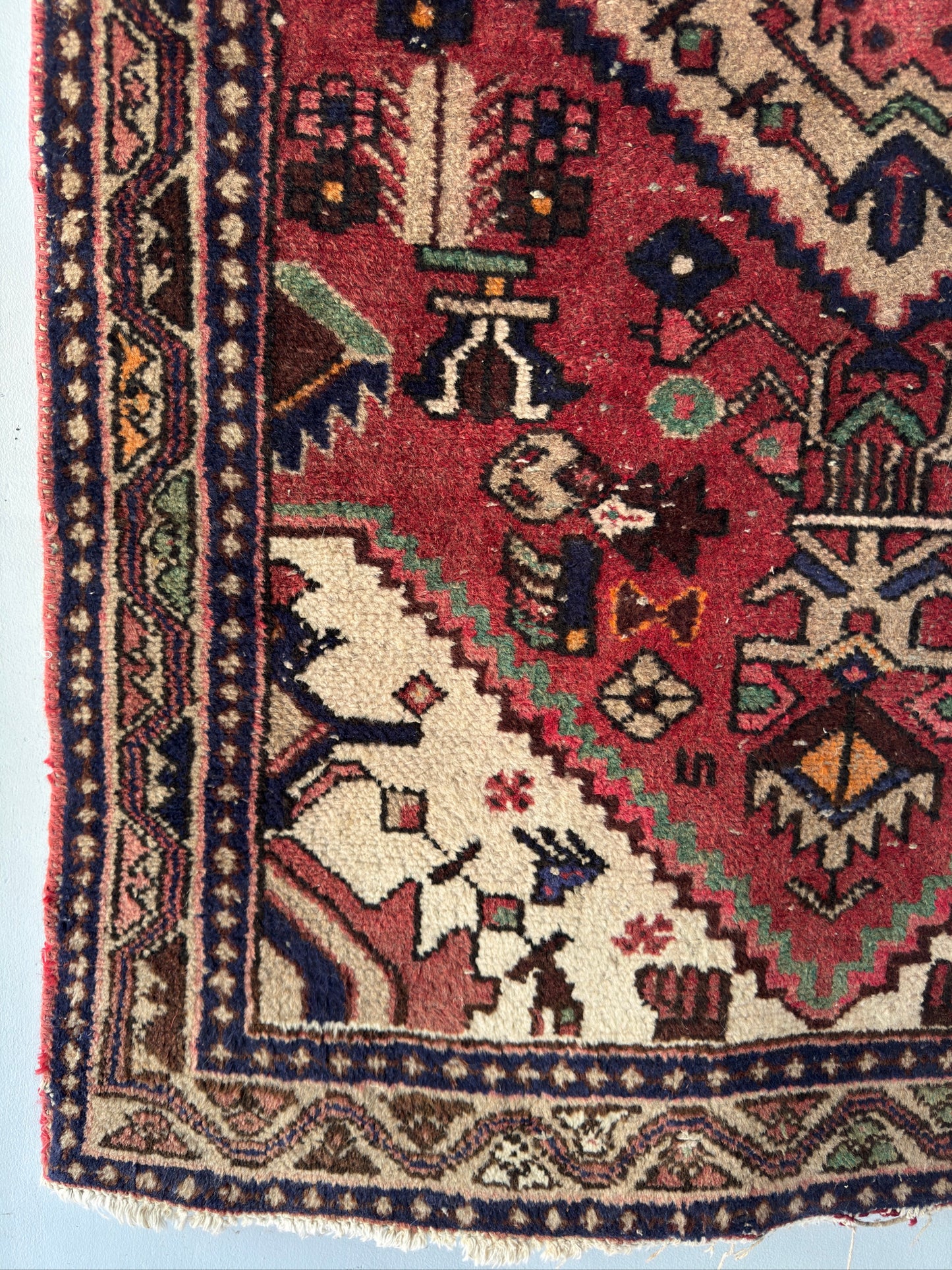 Handmade Persian Hamadan Rug 5 x 3.3 ft