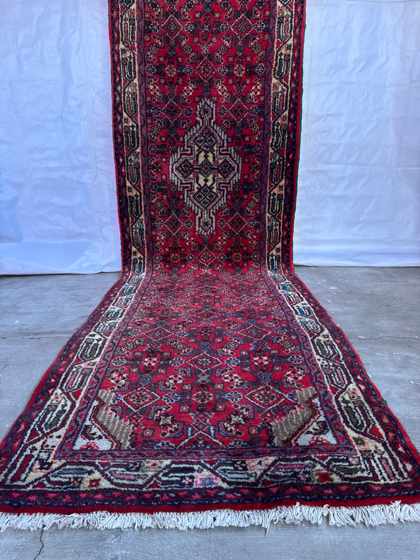 Handmade Persian Hamadan Runner 330 x 78 cm | 10.83 x 2.56 ft