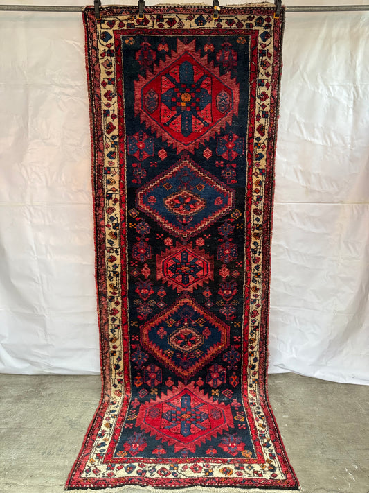 Handmade Persian Hamadan Runner 275 x 100 cm | 9.0 x 3.3 ft