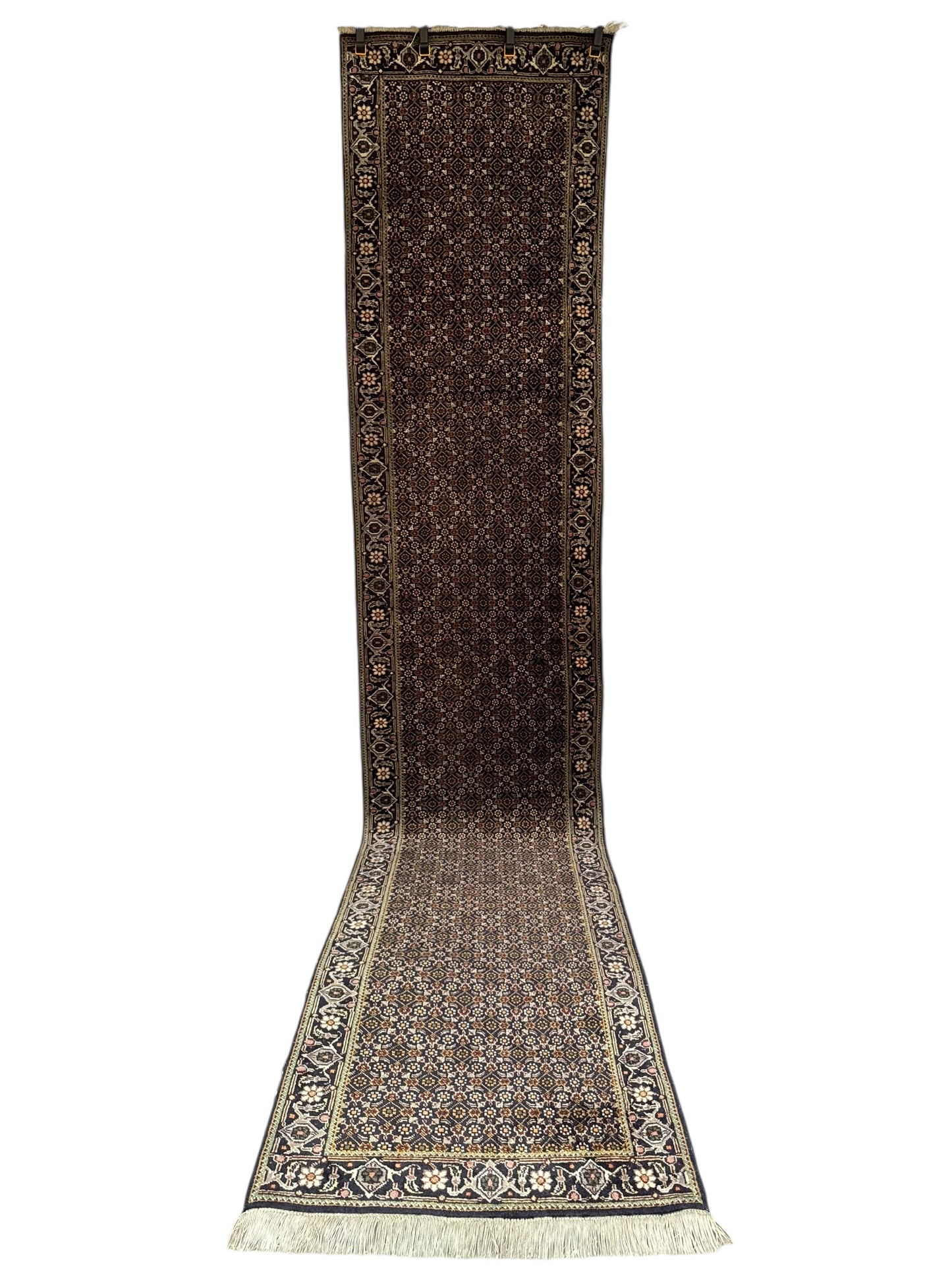 📌 RESERVED Handmade Persian Tabriz Mahi Runner 345 x 70 cm | 11.32 x 2.3 ft