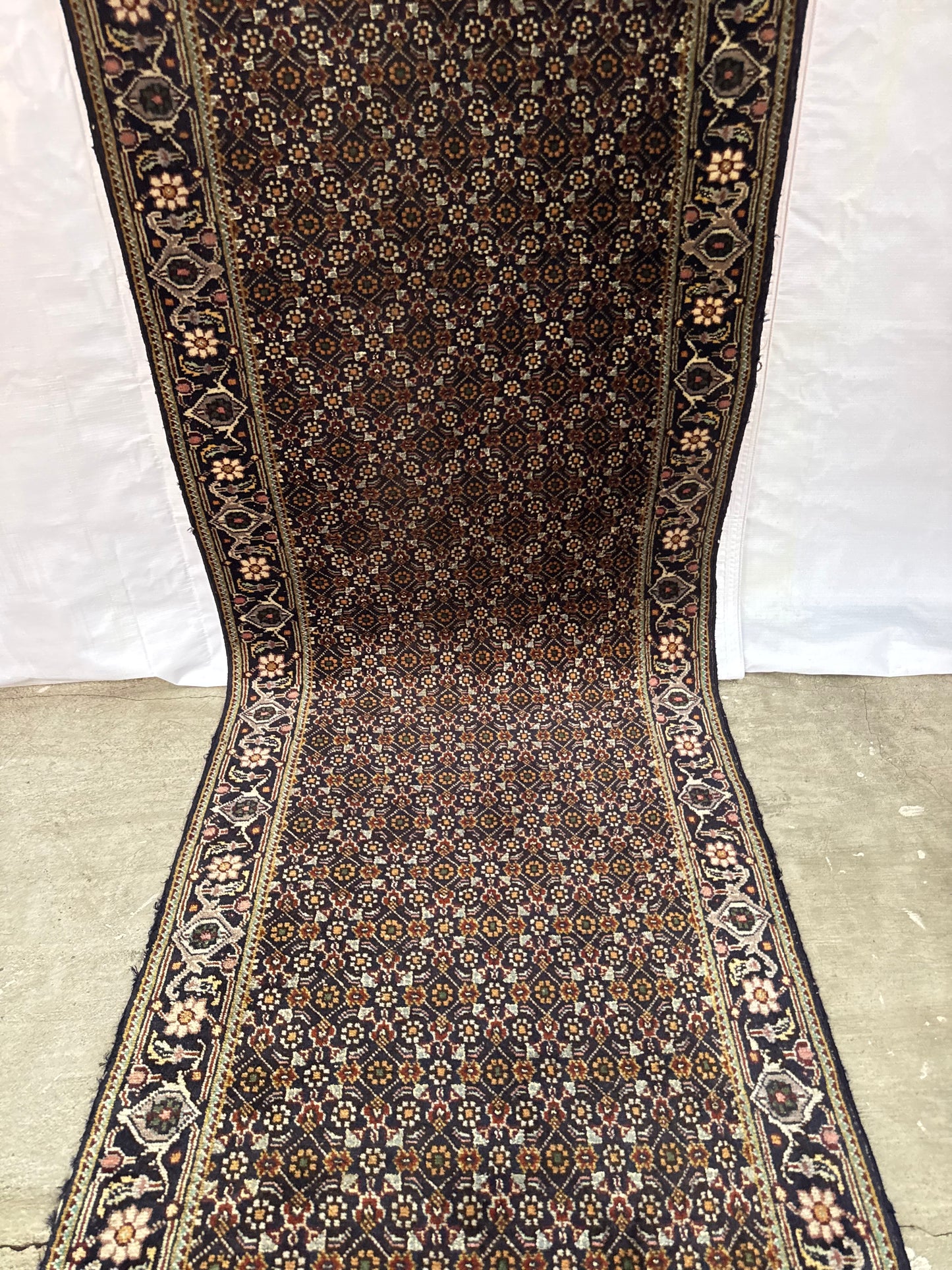 📌 RESERVED Handmade Persian Tabriz Mahi Runner 345 x 70 cm | 11.32 x 2.3 ft