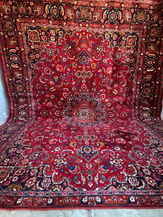 Handmade Persian Mashad Rug 364 x 307 cm | 12 x 10 ft