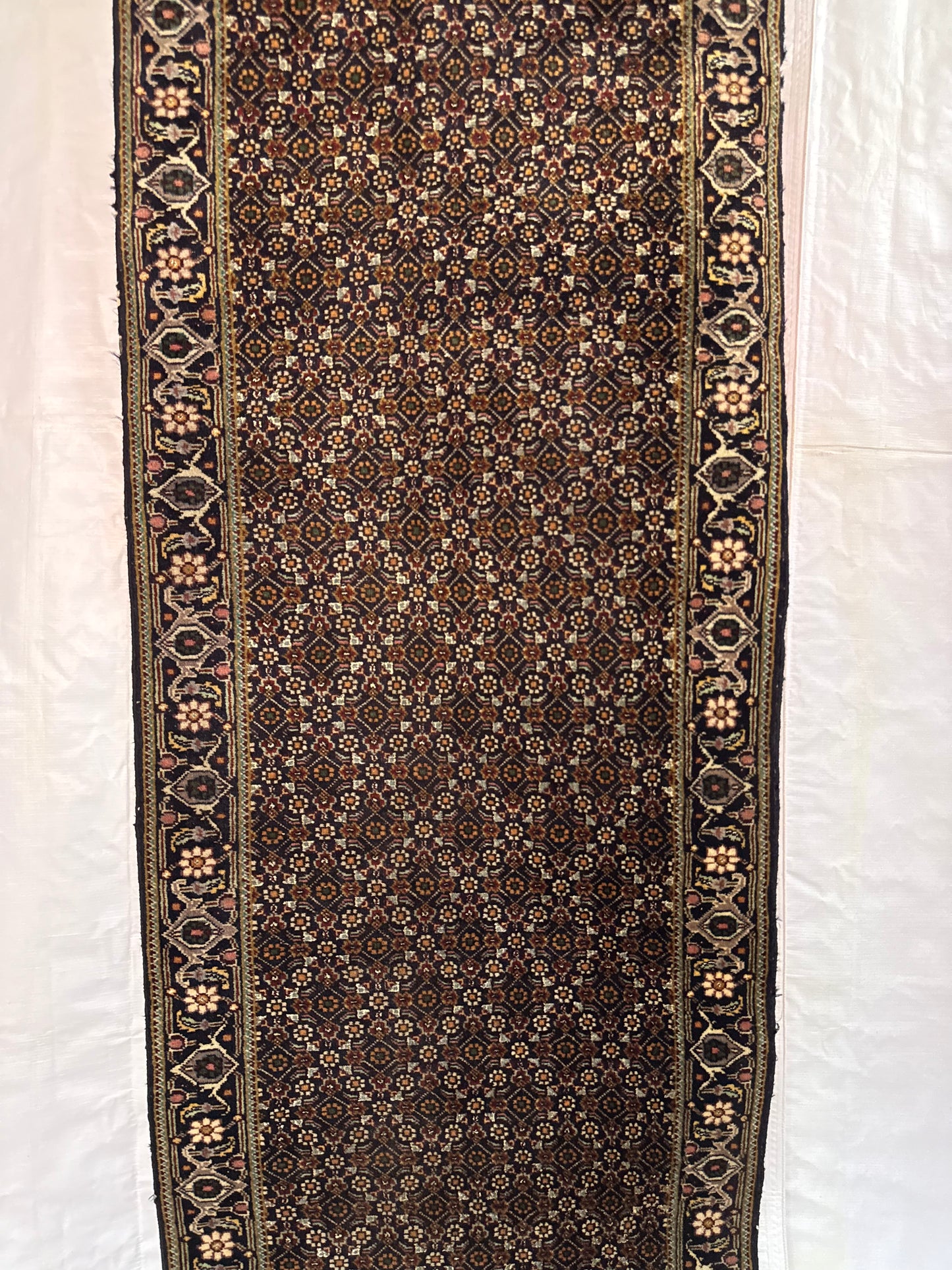 📌 RESERVED Handmade Persian Tabriz Mahi Runner 345 x 70 cm | 11.32 x 2.3 ft