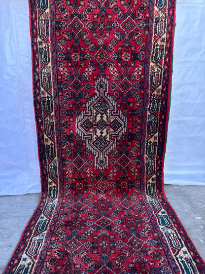 Handmade Persian Hamadan Runner 330 x 78 cm | 10.83 x 2.56 ft