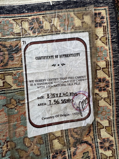 📌 RESERVED Handmade Indo Kashmir Silk Rug 320 x 240cm | 10.5 x 7.87 ft