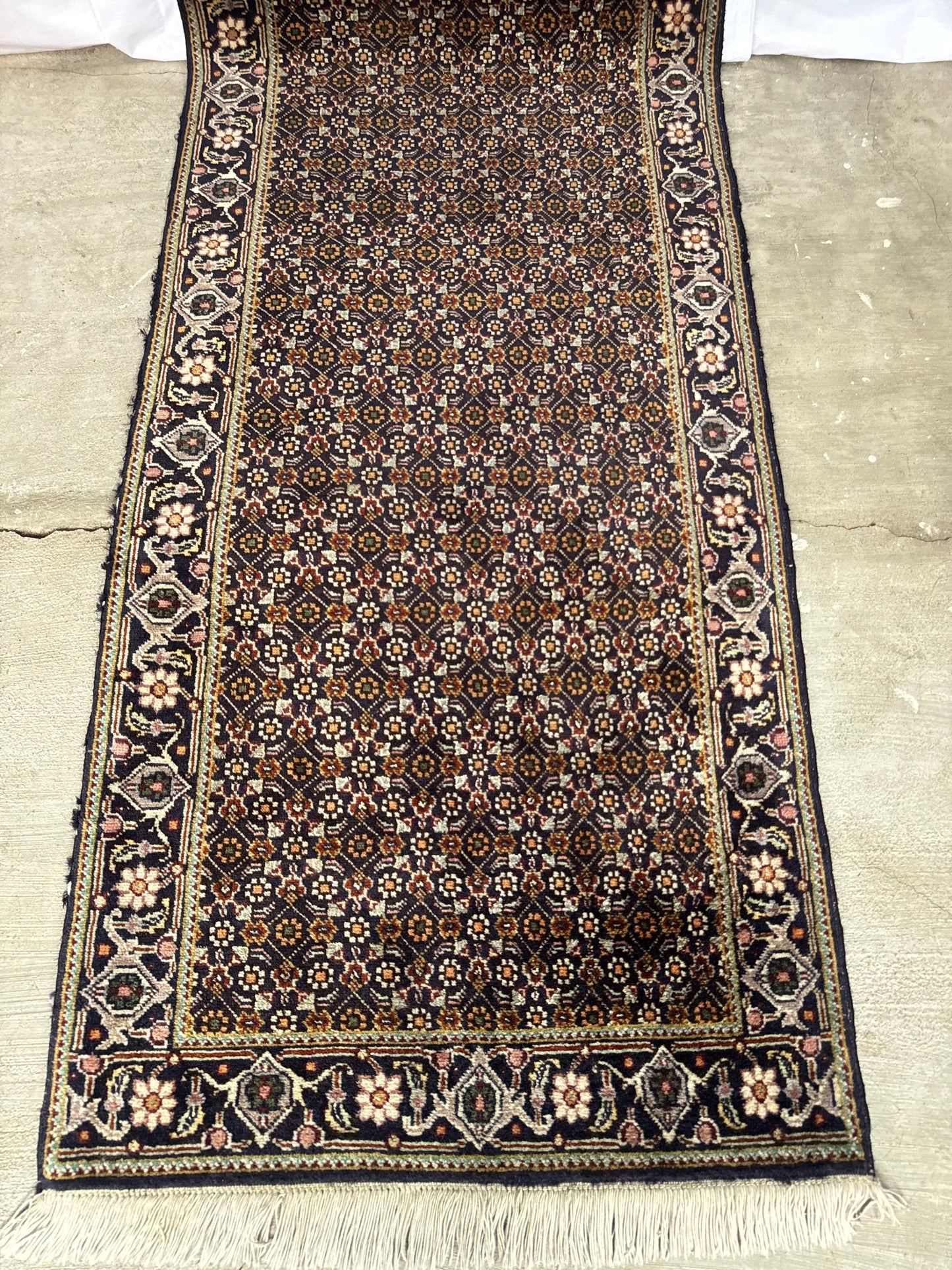 📌 RESERVED Handmade Persian Tabriz Mahi Runner 345 x 70 cm | 11.32 x 2.3 ft