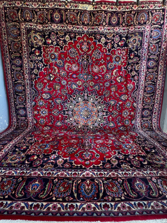 Handmade Persian Mashad Rug 370 x 297 cm | 12.14 x 9.74 ft