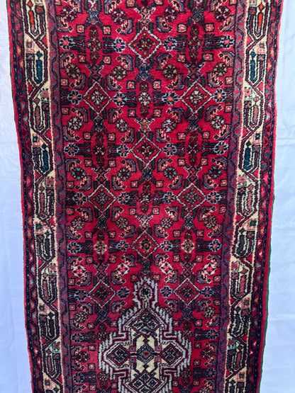 Handmade Persian Hamadan Runner 330 x 78 cm | 10.83 x 2.56 ft