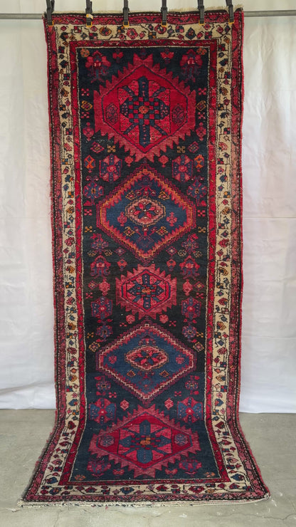 Handmade Persian Hamadan Runner 275 x 100 cm | 9.0 x 3.3 ft