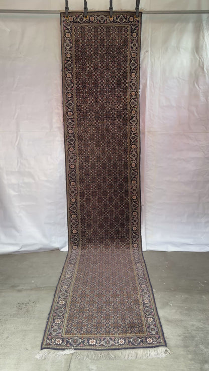 📌 RESERVED Handmade Persian Tabriz Mahi Runner 345 x 70 cm | 11.32 x 2.3 ft