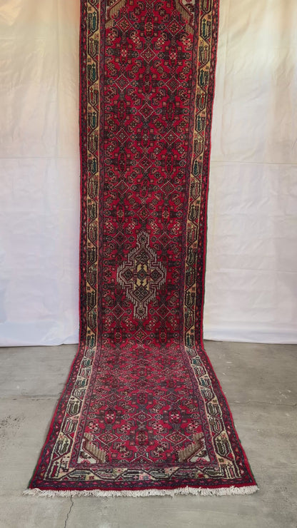 Handmade Persian Hamadan Runner 330 x 78 cm | 10.83 x 2.56 ft